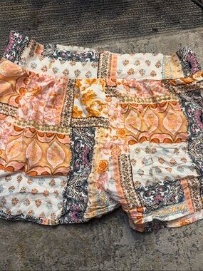 Patchwork Print Summer Shorts - White, Orange & Pink
